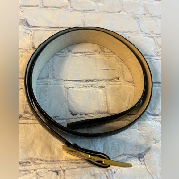 VINTAGE ELLEN TRACY GENUINE ITALIAN LEATHER CROC GOLD TONE BUCKLE WOMENS BELT M - Picture 11 of 11